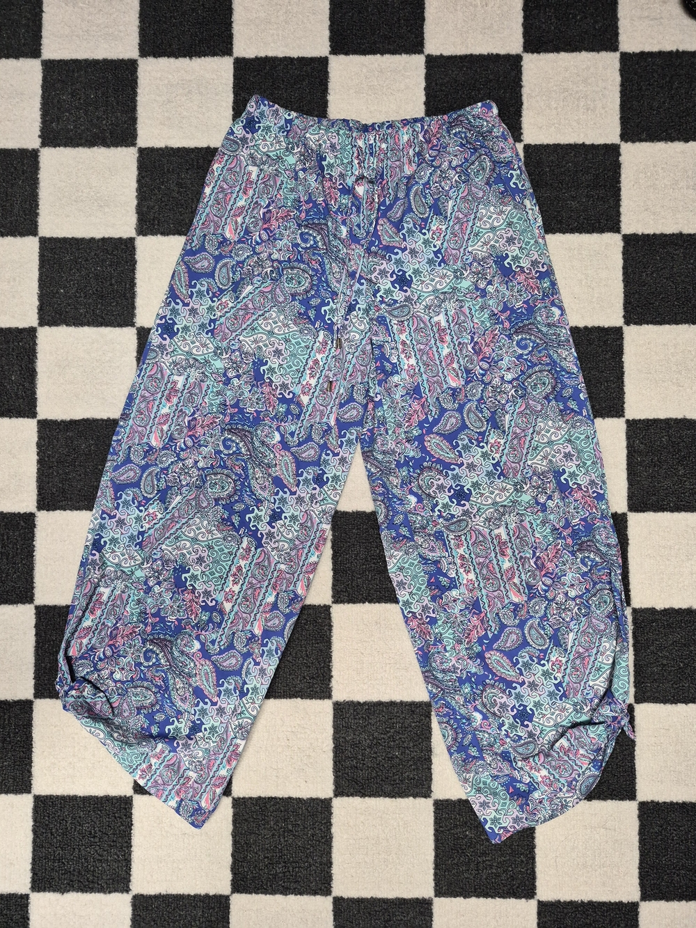 Coolibar Womens Blue and Pink Paisley Sun Protective UPF 50 Wide Leg Pants
